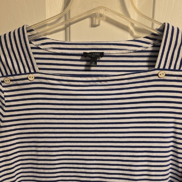Talbots Navy and White Striped Long Sleeve Tee - Picture 3 of 6
